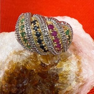Elegant 925 with gold overlay Multi-Color Gemstone Ring